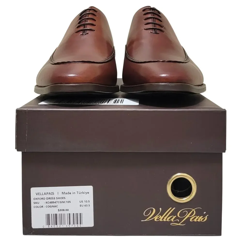 Vella Pais Men Frisco Oxford Dress Shoes Size US 10.5 Cognac Brown Leather